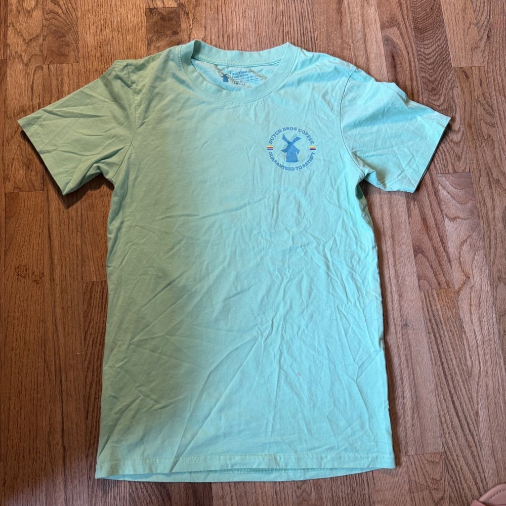 Dutch Bros Coffee Windmill Graphic T-Shirt Mint Green Short Sleeve Tee